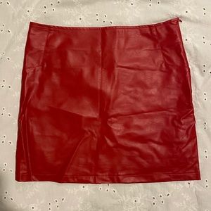 Red Faux Leather Skirt